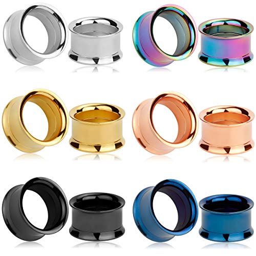 Set of 12 pcs Stainless Steel Ear Plugs Large Double Flare Alloy Gauges Stretching Screw Fit Tunnels Gauge 2g - 1 inch - size: 22mm