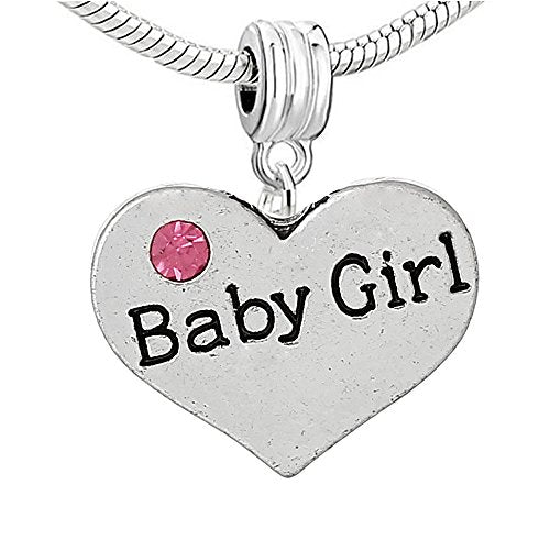 Sexy Sparkles Heart Charm – Fits Snake Chain Bracelets, Compatible with European, Biagi, and Chamilia, Ideal for Friendship and Family Jewelry (2 Pcs Mother Son) - style: Baby Girl