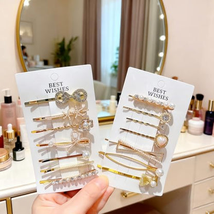 14 Pcs Gold Rhinestone Pearl Hair Clip Set, Shiny Luxurious Gold Metal Hair Clips for Girls and Women, Luxury Rhinestone and Pearl Hair Accessories (Silver letter clip) - color: Silver letter clip