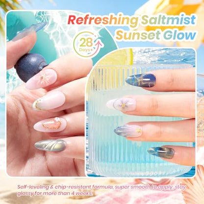 Beetles Cat Eye Gel Nail Polish Set, Saltmist Sunset 9ML 6 Colors Gel | Glitter Gel Nail Kit Yellow Blue Green Pink Purple Soak Off UV Salon DIY at Home Manicure Gift for Women - color: Saltmist Sunset