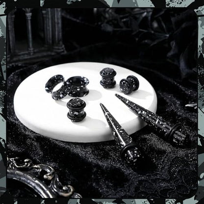 JieyueJewelry 50/54 Pcs Ear Stretching Kit 14G-00G | Acrylic Tapers & Plugs with Silicone Tunnels, Ear Gauges Expander Set Body Piercing Jewelry for Women and Men - color: Black & White Splatter