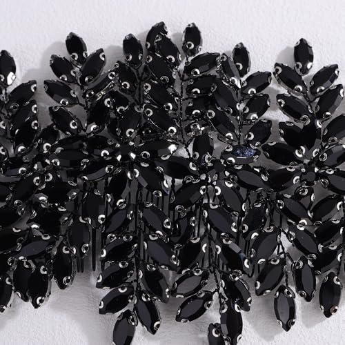 Bridal Rhinestone Hair Comb Large Rhienstone Wedding Headpiece Handmade Crystal Hair Comb for Bride Wedding Hair Accessories for Women (black) - color: black