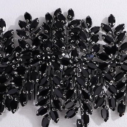 Bridal Rhinestone Hair Comb Large Rhienstone Wedding Headpiece Handmade Crystal Hair Comb for Bride Wedding Hair Accessories for Women (black) - color: black