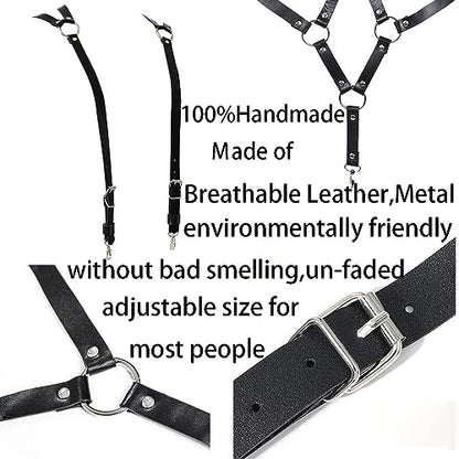 Mens Black Leather Armors Suspenders Shoulder Strap Body Chest Harness Chain Belt Adjustable Gay Punk Clubwear Costume - color: Black3