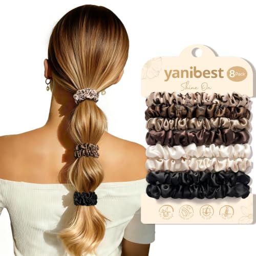 Yanibest 8 Pcs Satin Hair Ties - Thin Hair Scrunchies for Women & Girls | Silk Feeling Soft Hair Ties No Damage Frizz Free, Ponytail Holders Gentle on Hair for Fine to Medium Hair - color: Leopard Print