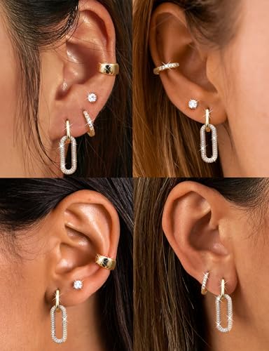 ORAZIO Small Gold Hoop Earrings for Women Hypoallergenic 14K Gold Plated Chunky Huggie Earring Sets for Multiple Piercing Dainty Earing Stacks Set Cute Silver Cartilage Jewelry Trendy Gifts - style: 14K Gold Plated-Paperclip