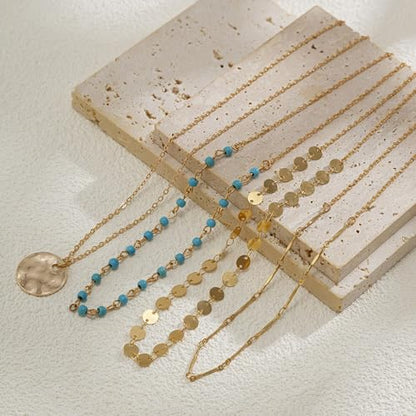 Gold Stack Necklace Chunky Necklaces for Women Trendy Coin Pendant Long Necklaces Western Jewelry for Women Cowgirl Cowboy Chic Country Outfit Boho Accessories Birthday Jewelry Gifts - color: C2