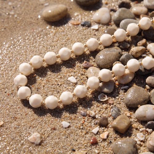 HESSAWEEL Colorful Chunky Beaded Necklace for Women Beach Jewelry | Summer Statement Choker, Adjustable Lobster Necklace, Handmade Boho Acrylic Jewelry - color: Beige