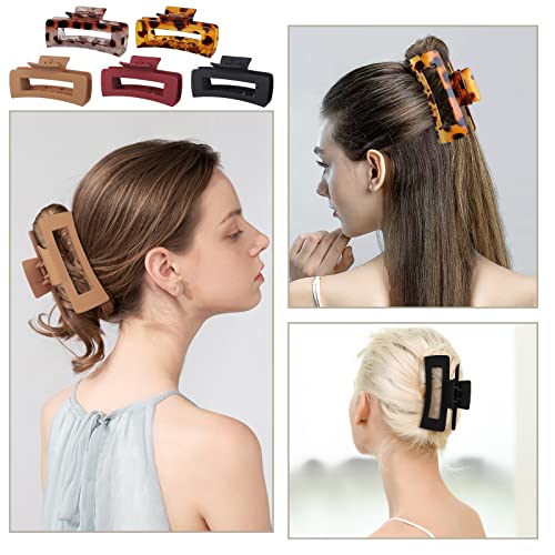 Mandydov 8 Pcs Large Hair Claw Clips 4.1 Inch Non-slip Big Square Matte Claws Leopard Print for Women, Strong Hold Banana Clips for Thick Thin Hair - color: Leopard