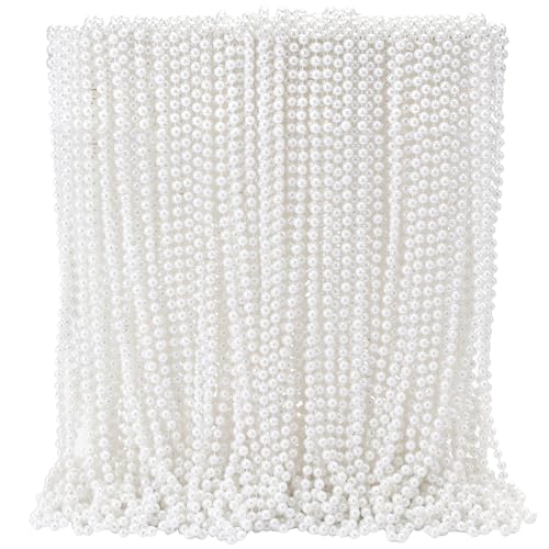 Faux White Pearl Beaded Necklaces Bulk, 7mm 31.5 Inch White Pearl Bead Necklaces for Wedding Birthday Party Decoration - style: 50 Pcs