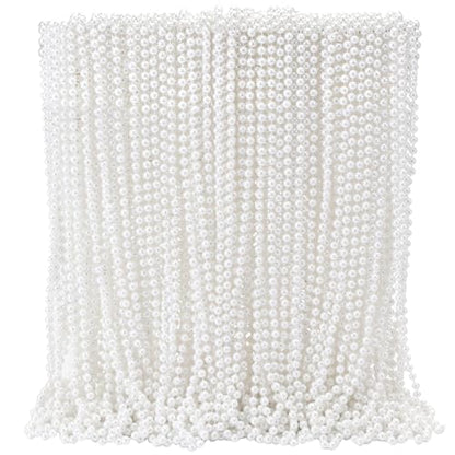 Faux White Pearl Beaded Necklaces Bulk, 7mm 31.5 Inch White Pearl Bead Necklaces for Wedding Birthday Party Decoration - style: 50 Pcs