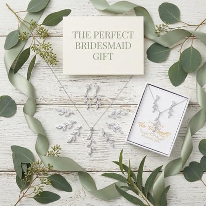 DHQH Bridesmaid Necklace Earrings Set Gifts I Couldn't Say I DO Without You Cubic Zirconia Leaf Pendant Necklace Bridesmaid Proposal Gift Set of 4 6 - color: white-leaf-4set