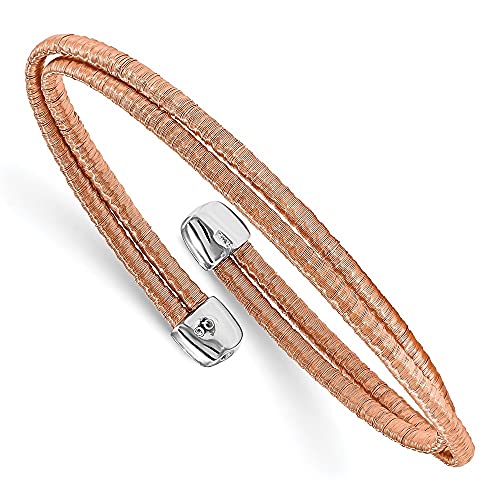 Diamond2Deal 925 Sterling Silver Rose-tone Flexible Cuff Bangle Bracelet
