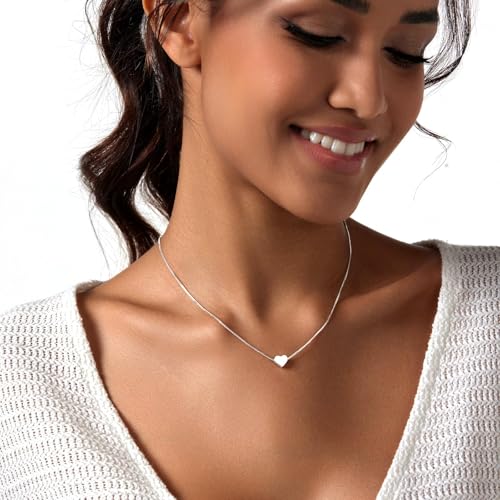 Airmb Heart Necklace for Women Gold/Silver Plated Trendy Heart Choker Lover Pendant Hypoallergenic Fashion Gold/Silver Necklace for Women Love Jewelry Gift for Women Girlfriend - color: Box-Chain-Silver