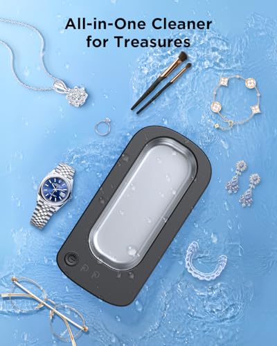 Ultrasonic Jewelry Cleaner Machine: 48KHz Ultra Sonic Cleaner for Jewelry,Eyeglass,Rings,Watch Band,Dentures,with Dual Cleaning Modes,350ML 304 Stainless Steel Tank,Gift for Wife,Mom,Daughter