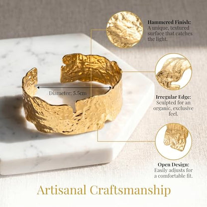 Gold Cuff Bracelets for Women Vintage Adjustable Boho Chunky Cuffs Bangle Handmade Irregular Jewelry