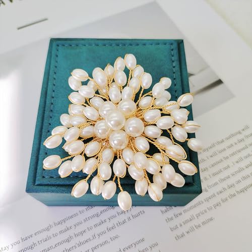 Flower White Pearl Brooch Pin for Women | Striking Large Pearl Flower Beads Statement Costume Pin Graceful Wedding Anniversary Prom Jewelry Gifts - style: Pearl4