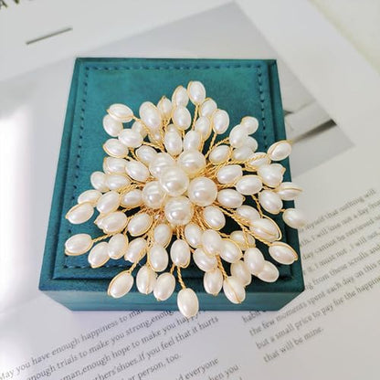 Flower White Pearl Brooch Pin for Women | Striking Large Pearl Flower Beads Statement Costume Pin Graceful Wedding Anniversary Prom Jewelry Gifts - style: Pearl4