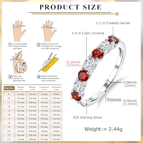 Birthstone Wedding Band Eternity Rings 925 Sterling Silver Rings Stackable Anniversary Engagement Rings Cubic Zirconia Inlaid Created Garnet/Amethyst/Sapphire Ring 7 Stone Ring, Size 6 to 10 - color: Garnet & 5A CZ