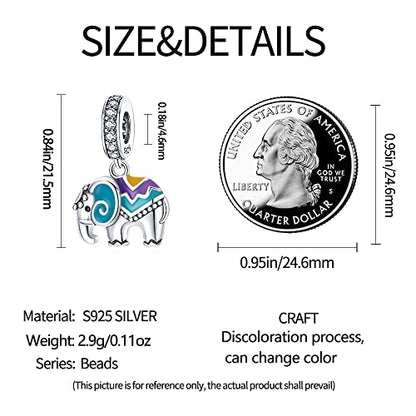 Pandach Animal Charm Bead fits Charms Bracelets for Woman-925 Sterling Silver Dangle Pendant Bead,Jewelry Beads Gifts for Women Bracelet&Necklace - style: Elephant Colorful Charms