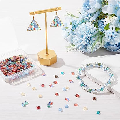 SUNNYCLUE 1 Box 320Pcs 8 Style 5 * 5mm Tila Beads Flat Square 2-Hole Glass Seed Opaque Spacer Loose Beads for Multi-Strand Jewelry Making DIY Craft Bracelet Necklace Earrings Embroidery - color: 320pcs 8 Styles Antique Style Glass Beads