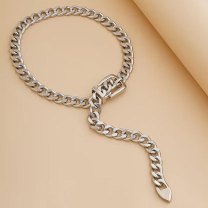 CJIAYUJEW Chunky Gold & Silver Cuban Chain Choker & Belt Necklaces for Women & Men - Punk Style Thick Link Belts - color: sliver long