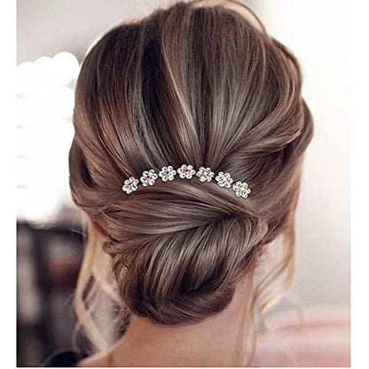 Rhinestone Flower Hair Pins, 40 Pcs U-Shaped Crystal Party Wedding Bridal Hair Accessories for Women Girls (White) - color: White