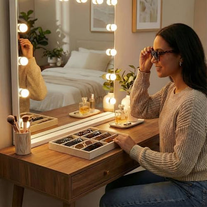 Sunglass Organizer Beige Velvet Glasses Trays for Drawer Eyeglasses Watches Jewelry Display Sunglass Box- Men Women (8 Grids) - color: Sunglass Box