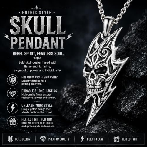 Skull Necklace for Men Women Gothic Skull Necklace for Men Women - style: Skull necklace