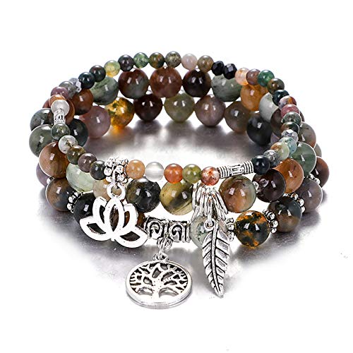 Tree of Life Yoga Healing Stone Bracelets,Multilayer Lotus Chakra Stone Reiki Bracelet Sets,Anxiety Crystal Natural Stone,for Women Stress Relief - style: Style 3 India + aquatic plants