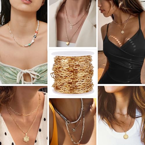 33FT Stainless Steel Paperclip Chains 3mm Gold Chain for Jewelry Making | 18K Gold PVD Plated Oval Link Chain Roll Bulk for Necklace Bracelet Crafts - color: 18k gold(3mm)