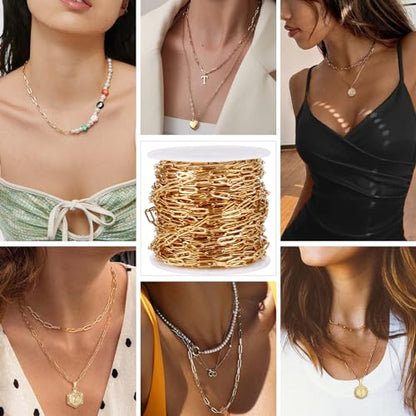 33FT Stainless Steel Paperclip Chains 3mm Gold Chain for Jewelry Making | 18K Gold PVD Plated Oval Link Chain Roll Bulk for Necklace Bracelet Crafts - color: 18k gold(3mm)