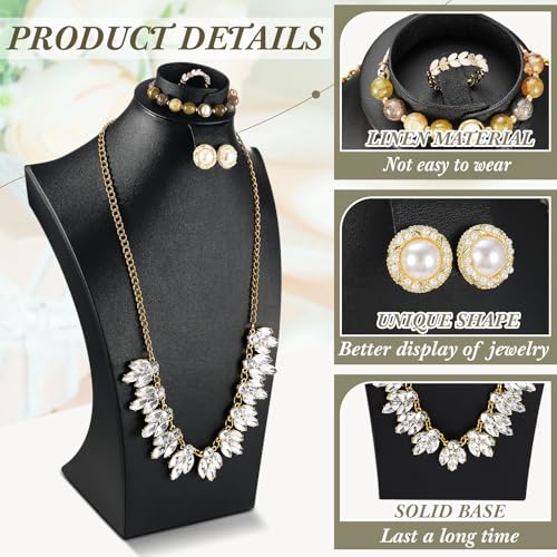 Wenqik 2 Pcs PU Leather Jewelry Display Bust, 12.4 Inch Multi-Functional Necklace Mannequin Holder Stand Display Necklaces Bracelets Earrings Rings for Vendors Jewelry Selling Trade Show - color: Black