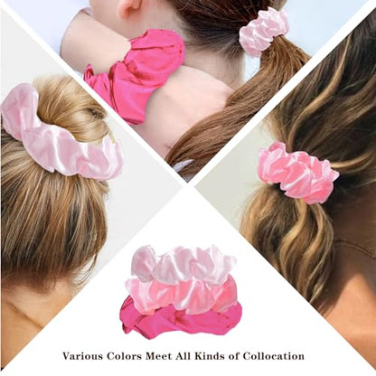 KICOSY Pink Silk Hair Scrunchies for Women Girls 12Pcs Bulk for Thick Hair No Damage Hair Ties Accessories - color: pink