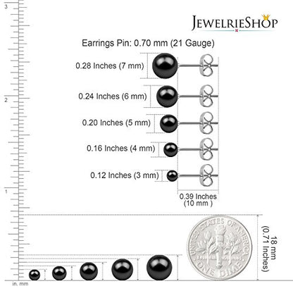 Jewelrieshop Faux Pearl Stud Earrings 5 Pairs, Stainless Steel Hypoallergenic Starter Set for Women - color: Black