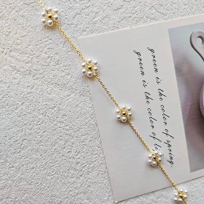 OGD Gold Pearl Necklace Set for Women 14K Plated Layered Daisy Choker Gift - color: Gold Daisy Pearl-1PCS