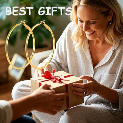 70mm Big Large Stainless Steel Gold Silver Hoop Earrings for Women | Hypoallergenic, Thin, 14K Gold Plated, Lightweight Dangle - color: 1 Pairs Gold-70mm