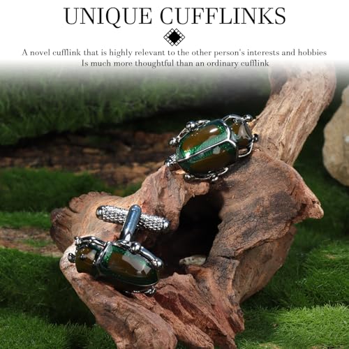 HAWSON Various Unique Cuff Links Mens, Animal/Tactical/Music/Holiday/Cufflinks, Themed Wedding Dinner Party Gift Suit Accessories - style: Beetle
