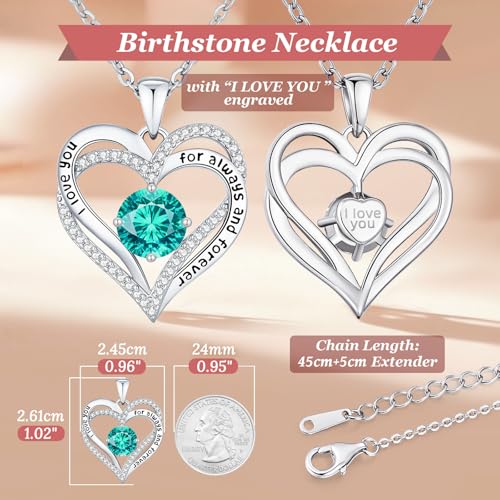 CDE Engraved Forever Love Heart Birthstone Necklace Jewelry Gifts for Women | Hypoallergenic,Nickel-Free & Lead-Free,3 x 3 mm 5A CZ Heart Pendant,Anniversary Christmas Birthday Gift for Girlfriend Wife - color: 12-Dec-WG, style: White Gold Plated