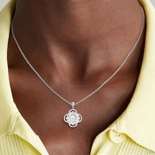 14K Gold Plated | 14K Platinum Plated Necklace for Women Necklace Earrings Set with Sparkling Zircon Inlay and Silver Post Earrings - color: Pearl flower silver suit