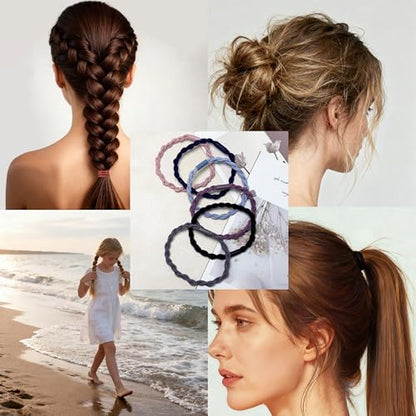Hair Ties Elastics,Boho Hair Tie Bracelets,Hair Accessories | Cute Braided Hair Rubber Bands, 24 PCS No Pull Hair Elastics for Women, Ponytail Holders for Thick & Thin Hair