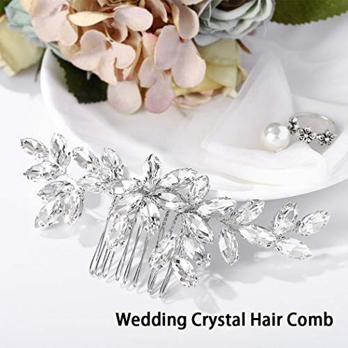 Bride Crystal Wedding Hair Comb Silver Bridal Side Comb Rhinestone Hair Accessorie for Women (A-Silver)