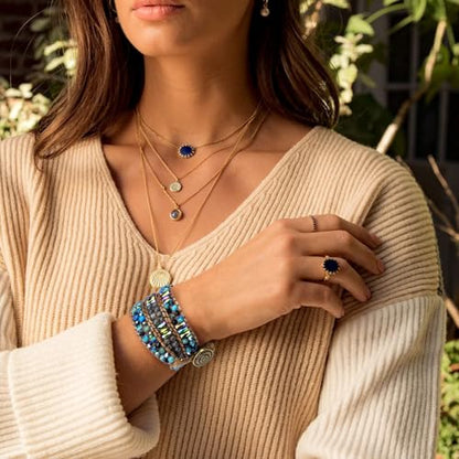 JR.DM Boho Beaded Bracelets for Women - Handmade Adjustable Crystal Natural Stone Bead Wrap Bracelets, Bohemian Jewelry Braided for Unique Birthday Gifts - color: A4 Blue Emperor Stones