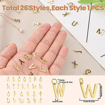 26Pcs 18K Gold Filled A-Z Alphabet Letters Charms for Jewelry Making, Initial A-Z Alphabet Charm Pendant Beads, Slide Glitter Pendants for Women DIY Bracelet Necklace Earrings Choker Making - color: Style A