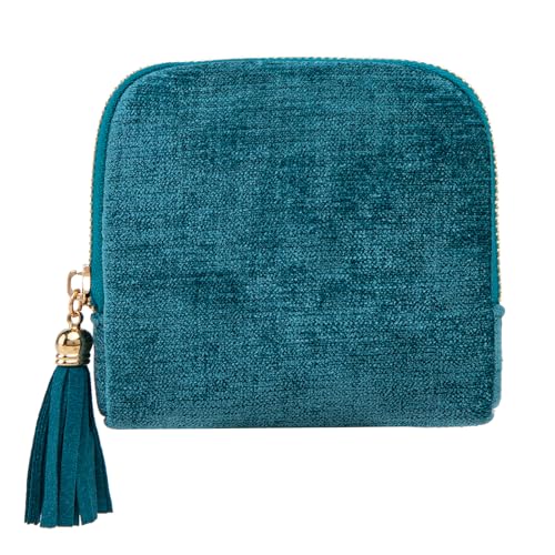 Women's Coin Purses Velvet Mini Travel Jewelry Case Bag with Tassel - color: A-Malachite Green