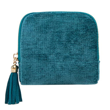 Women's Coin Purses Velvet Mini Travel Jewelry Case Bag with Tassel - color: A-Malachite Green