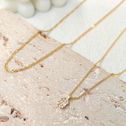 Zeffy Diamond Necklaces for Women, Dainty Gold Necklace 18k Gold Plated Layered Necklaces Simple Gold CZ Diamond Pendant Necklaces for Women Trendy Jewelry Gifts for Girls - color: Gold Diamond Layered Necklace