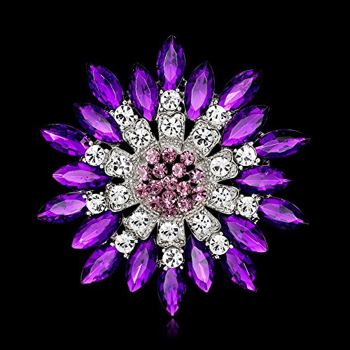 Rhinestone Sunflower Brooch for Women Sparkling Cubic Zirconia Flower Brooch Pin Elegant Large Crystal Floral Lapel Pin Dainty Clothing Hat Bag Accessories Christmas Wedding Bridal Birthday Jewelry - color: Blue1