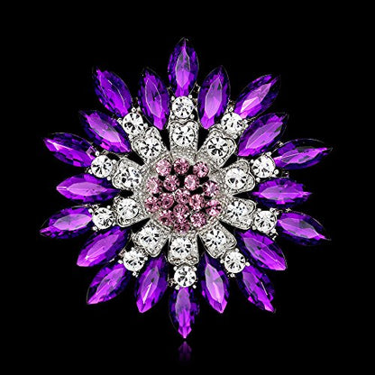 Rhinestone Sunflower Brooch for Women Sparkling Cubic Zirconia Flower Brooch Pin Elegant Large Crystal Floral Lapel Pin Dainty Clothing Hat Bag Accessories Christmas Wedding Bridal Birthday Jewelry - color: Purple