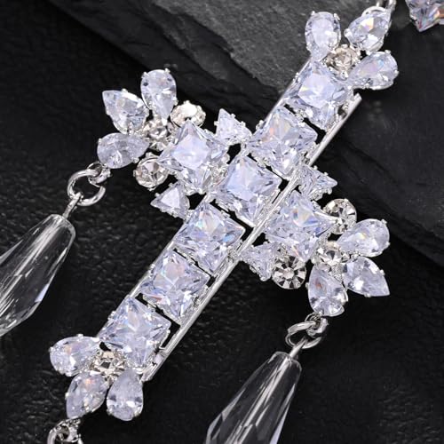 Silver Earrings for Women - Sparkly Crystal Clip On Earrings Statement Rhinestone Wedding Earring for Non Pierced Trendy Formal Prom Jewelry Gift - color: Silver 4